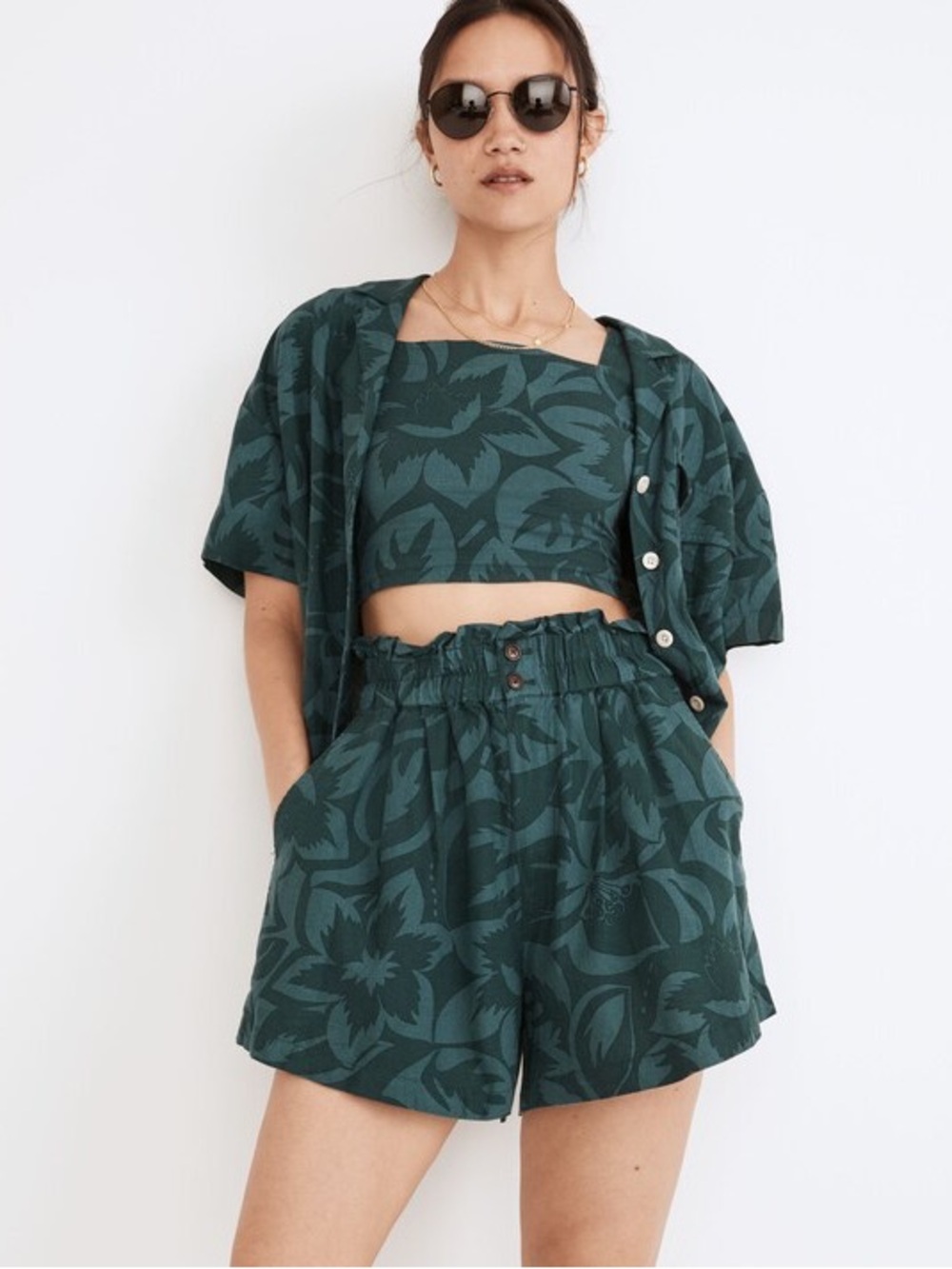 Madewell Linen Pull On Paperbag Shorts in Tropicale